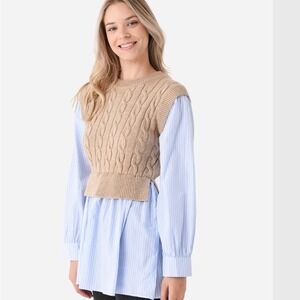 English Factory women's Cable Knit long striped shirt size M wool cotton blend